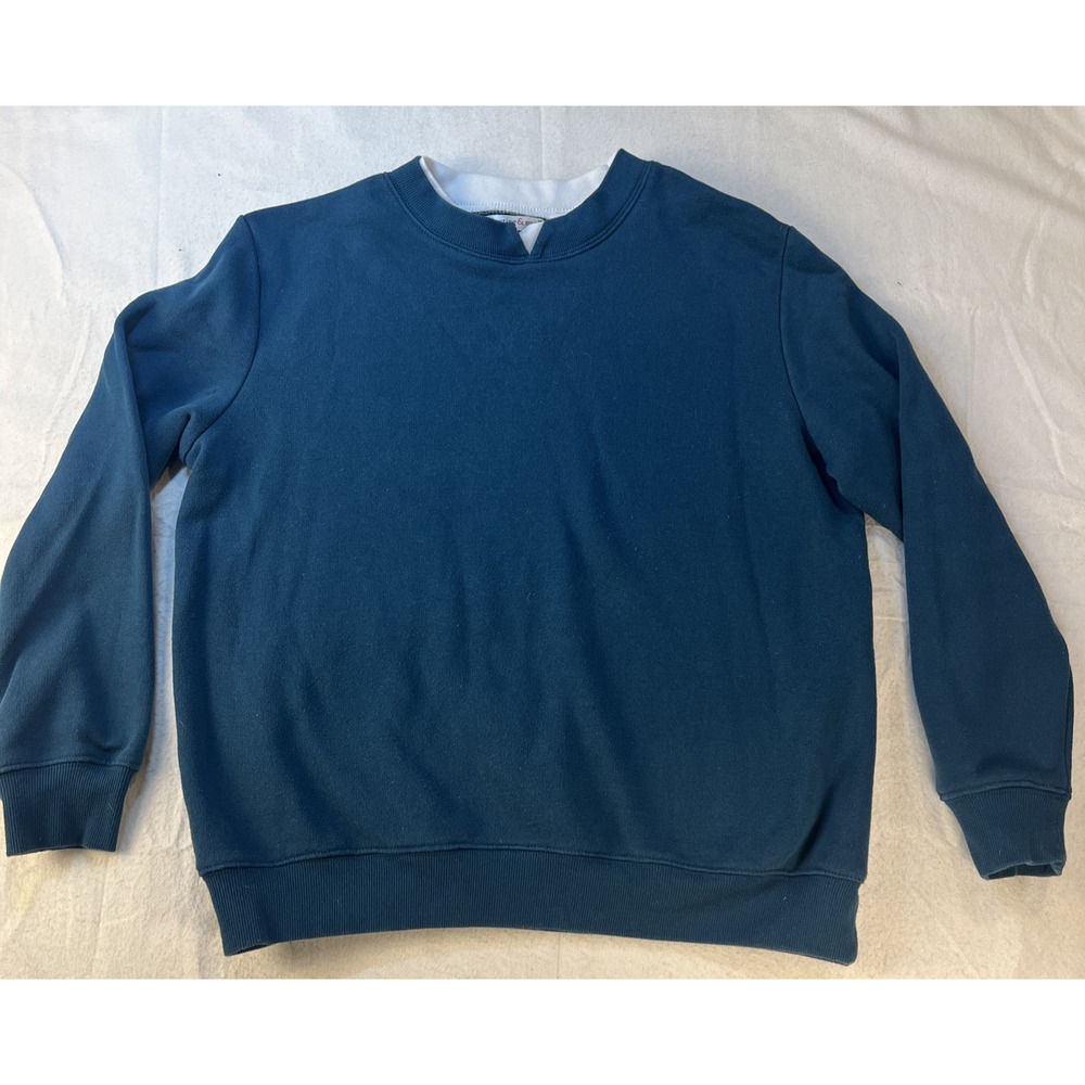 Hastings & Smith Petite Large Teal Sweatshirt Notched Collar Gray Cottage Core